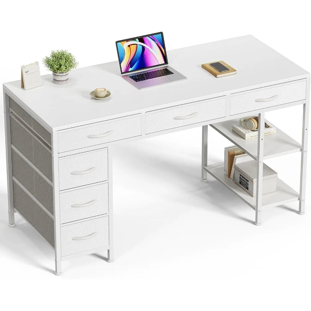 Computer Desk with 6 Drawers Reversible Shelves Corner Office Desk