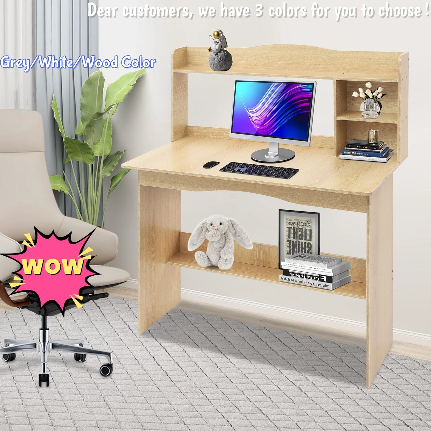 Modern Home Office Desk with Bookshelf Compact Study Desk for Small Spaces