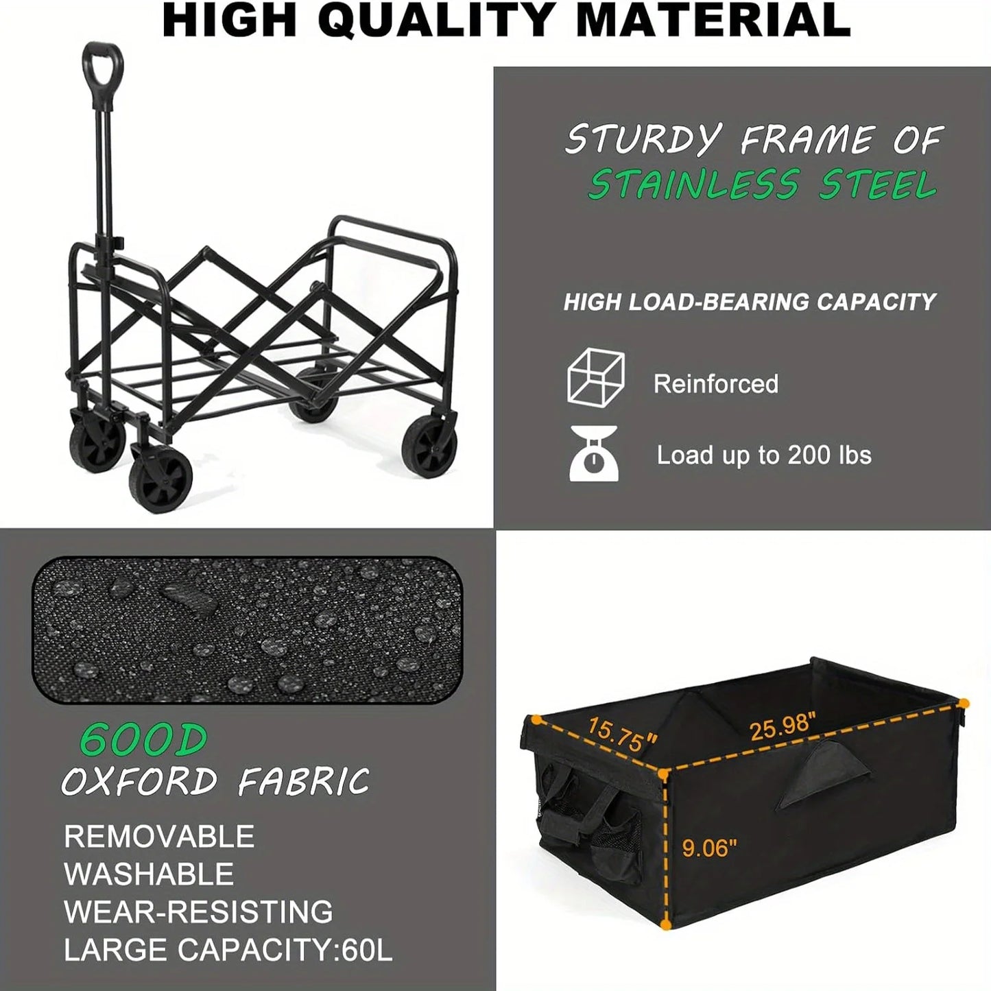 Collapsible Folding Beach Wagon Large Capacity Utility Cart All Terrain