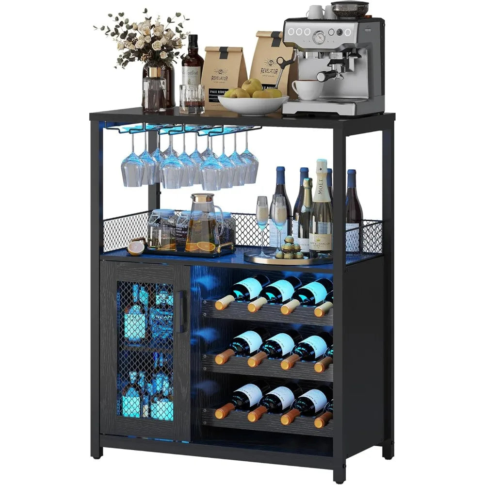 Wine Bar Cabinet with LED Light Kitchen Sideboard Coffee Bar Rack