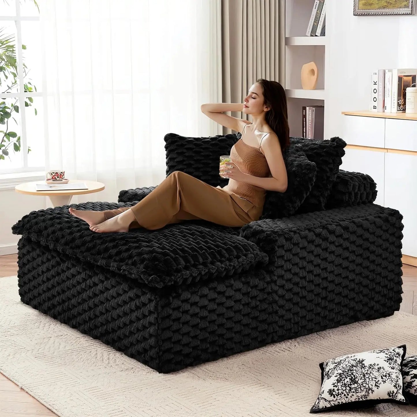 Ljustra Oversized Chaise Lounge Chair Comfy Corduroy Sofa Couch