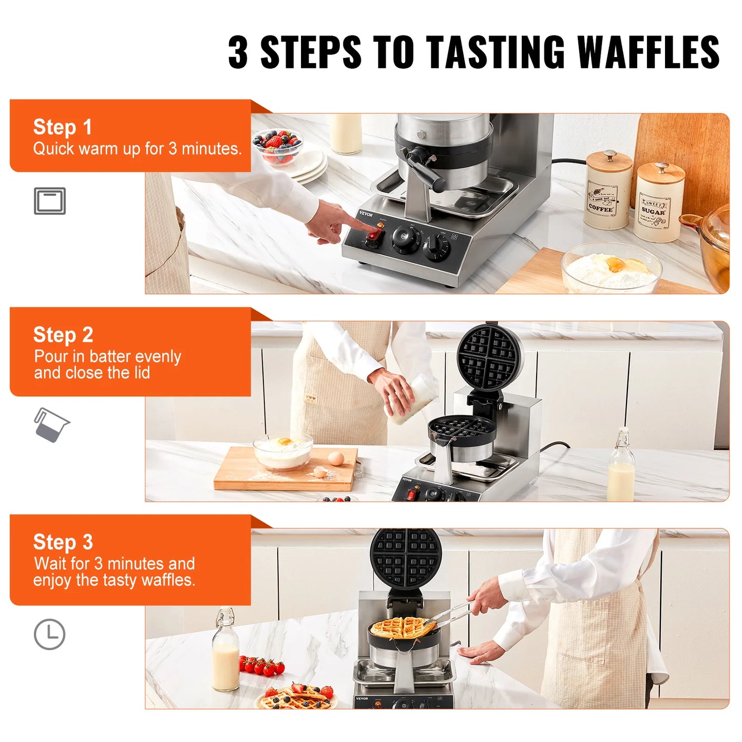 SucceBuy Electric Waffle Maker Non-Stick Stainless Steel Waffle Iron