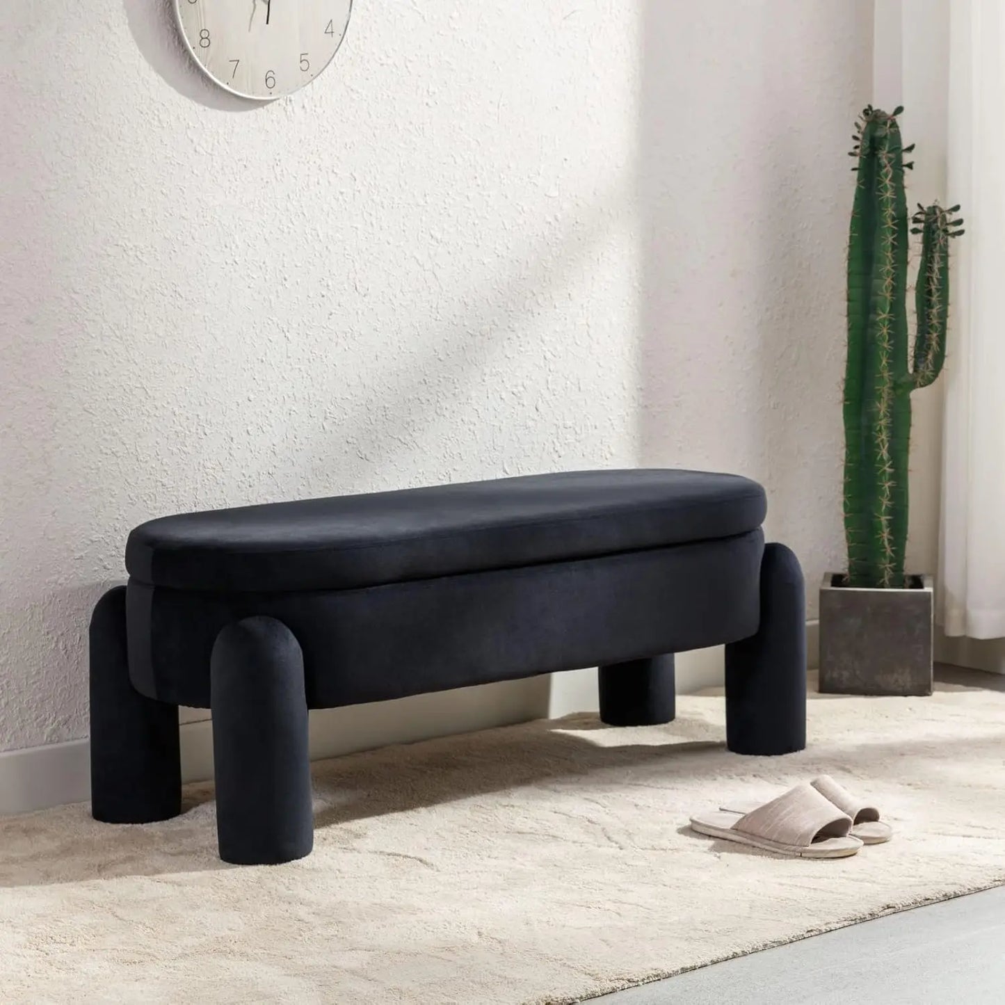 Modern Upholstered Storage Bench 44.75 Inch Velvet Ottoman for Home