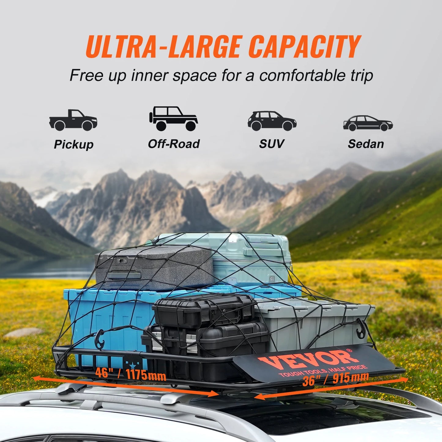 Ljustra Roof Rack Cargo Basket 46x36 Heavy-Duty 200LBS Capacity