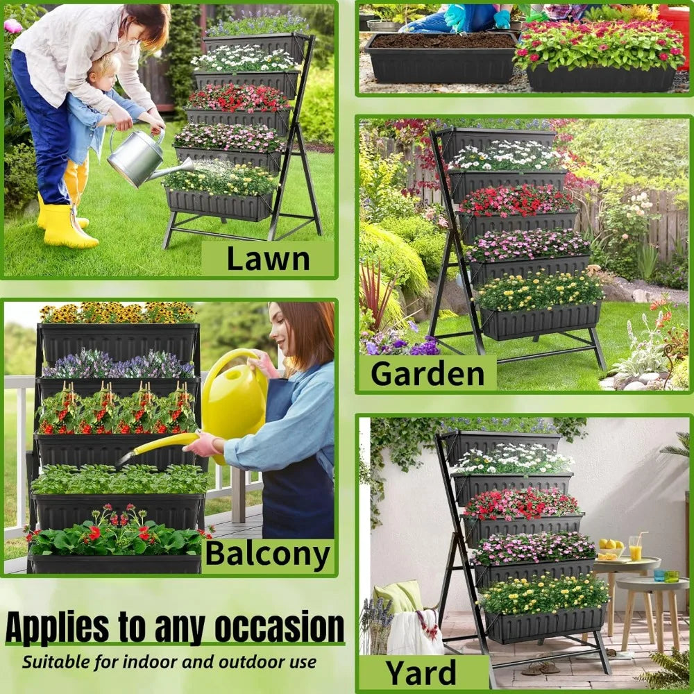 5 Tier Vertical Raised Garden Planter Outdoor Garden Bed with Hooks