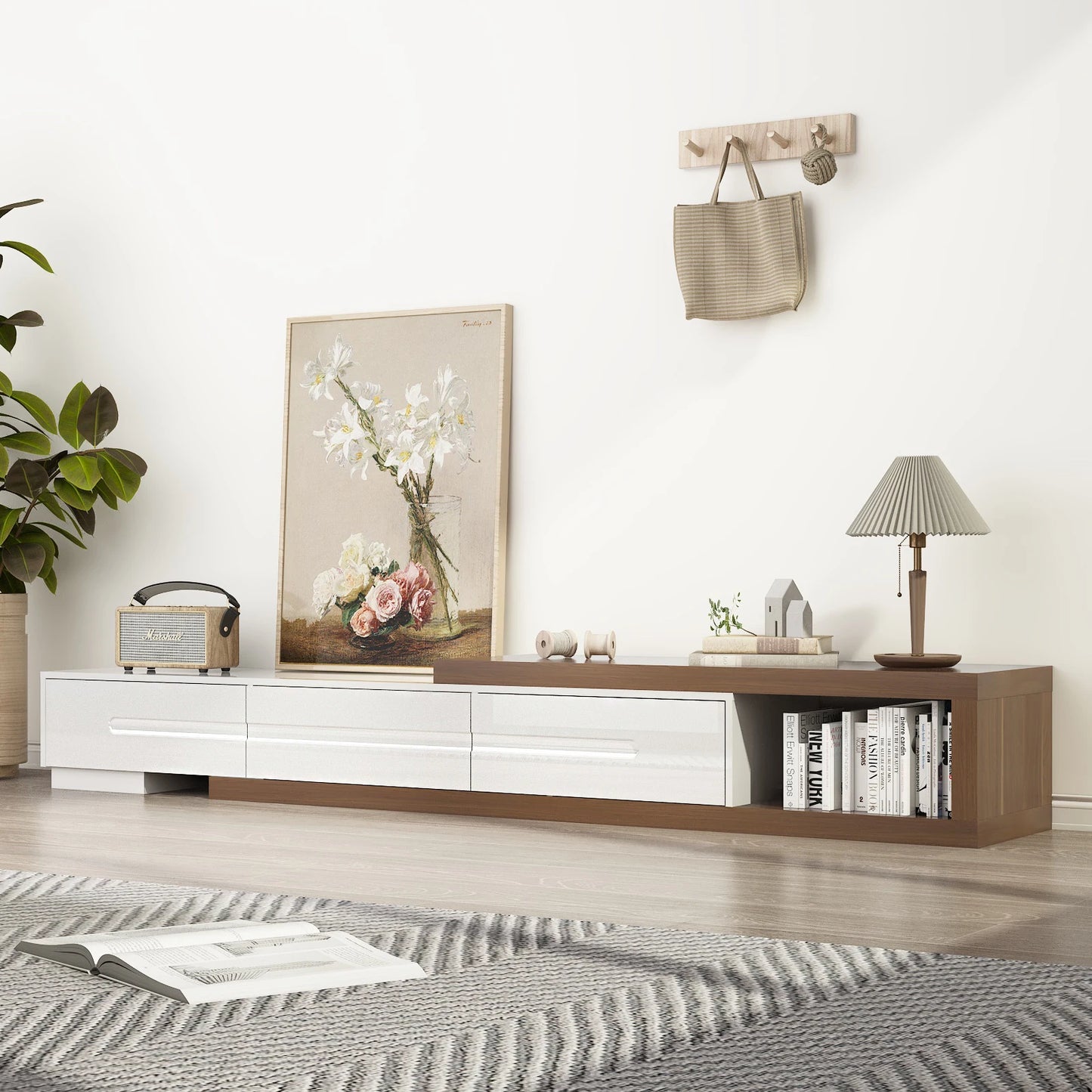 Extendable TV Stand for 120" TV Modern Wood Console with Drawers