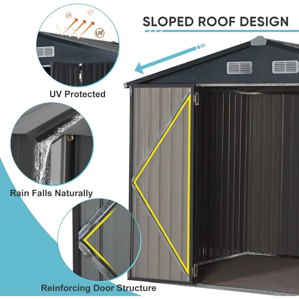 8x6 Outdoor Storage Shed Galvanized Metal Garden Shed with Lock