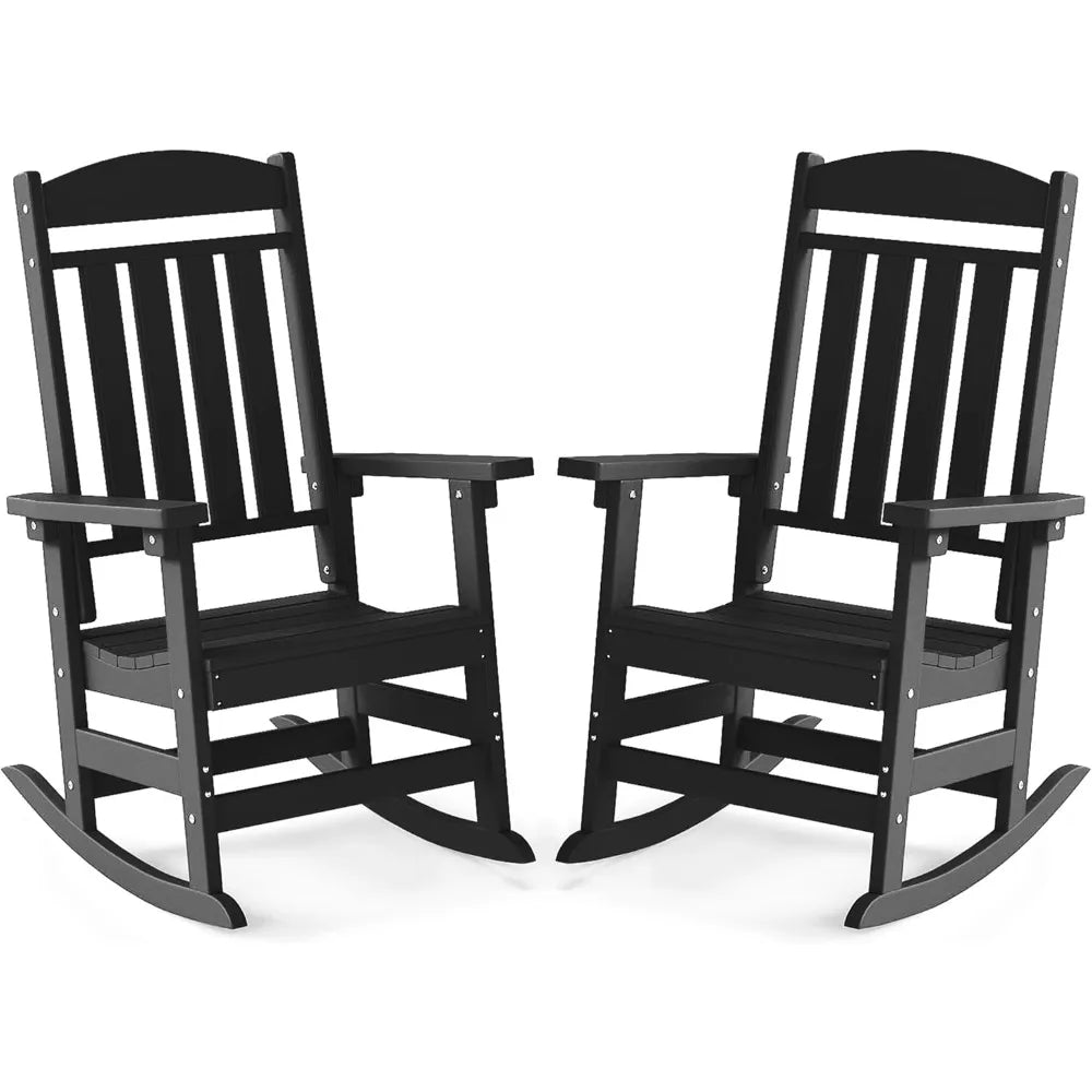 Outdoor Rocking Chair Set of 2 High Back HDPE All Weather Resistant