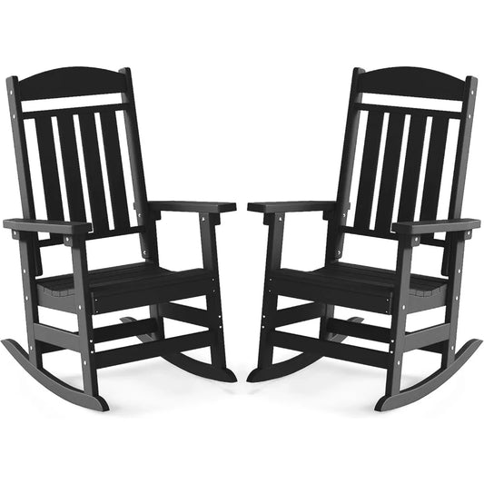 Outdoor Rocking Chair Set of 2 High Back HDPE All Weather Resistant