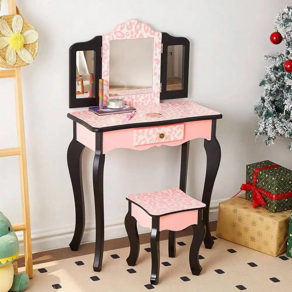 Pretend Play Vanity Table Set with Mirror Kids Makeup Dressing Gift