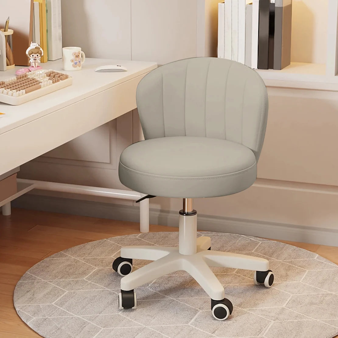 Small Round Rolling Desk Chair Armless PU Leather Height Adjustable