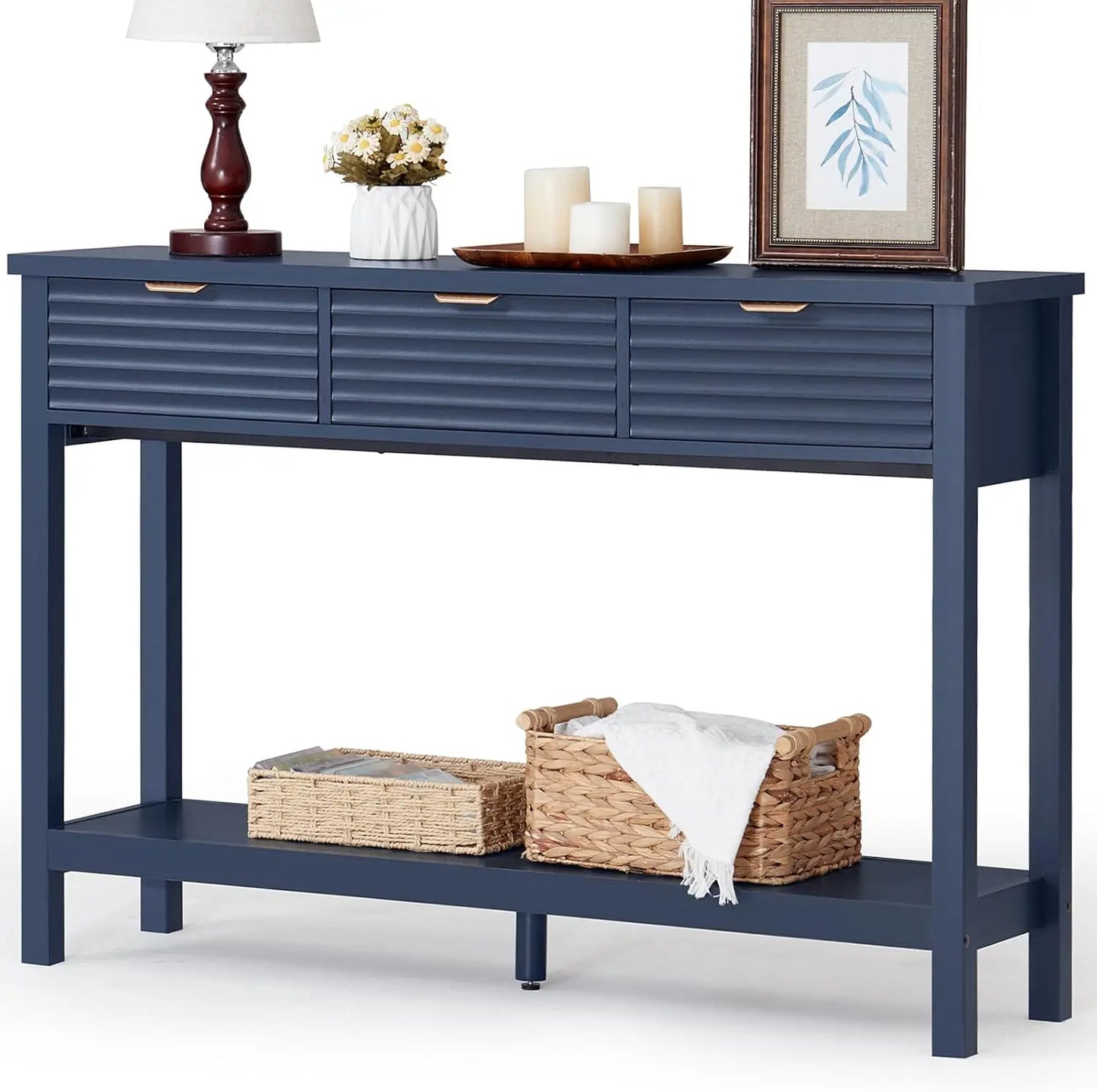 Modern Fluted Console Table 3 Drawers Wood Entryway Storage Shelf