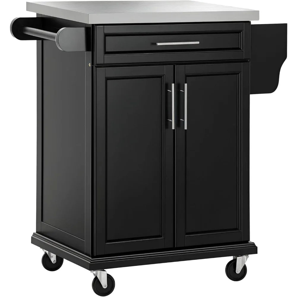 Kitchen Island on Wheels Rolling Cart with Stainless Steel Countertop