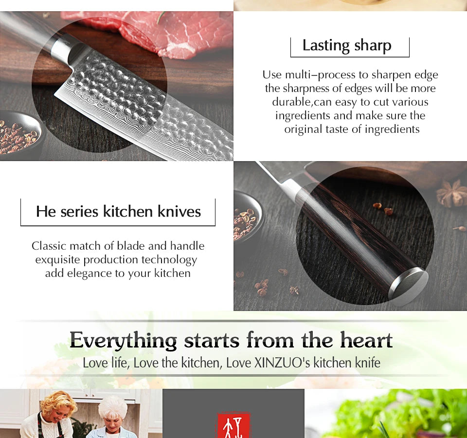 Ljustra 5PC Kitchen Knives Set VG10 Damascus Steel Pakkawood Handle