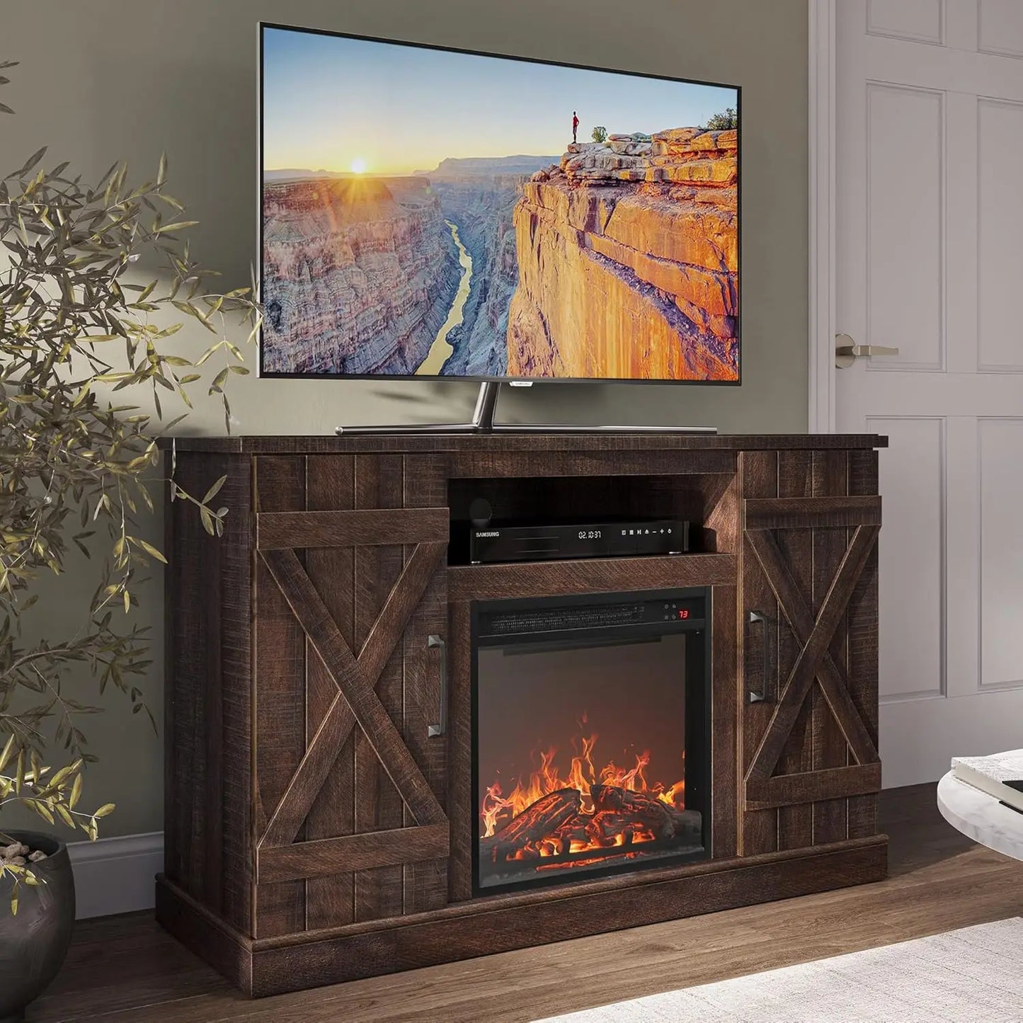 Industrial Rustic Wood TV Stand Media Console for TVs up to 50 Inch