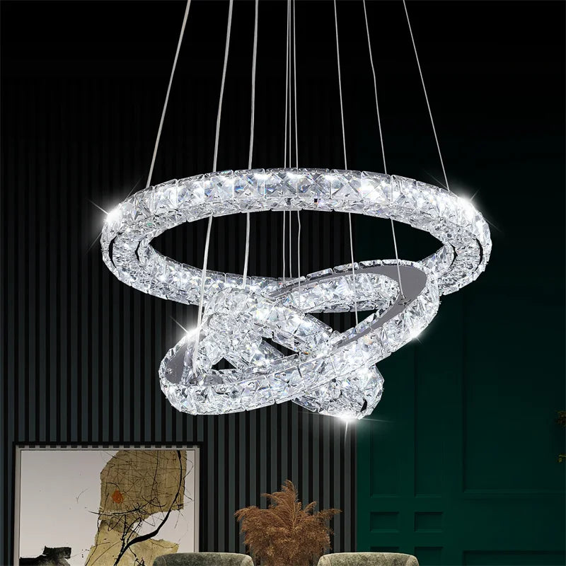 Luxury Crystal LED Chandelier 5 Ring Modern Ceiling Light Fixture