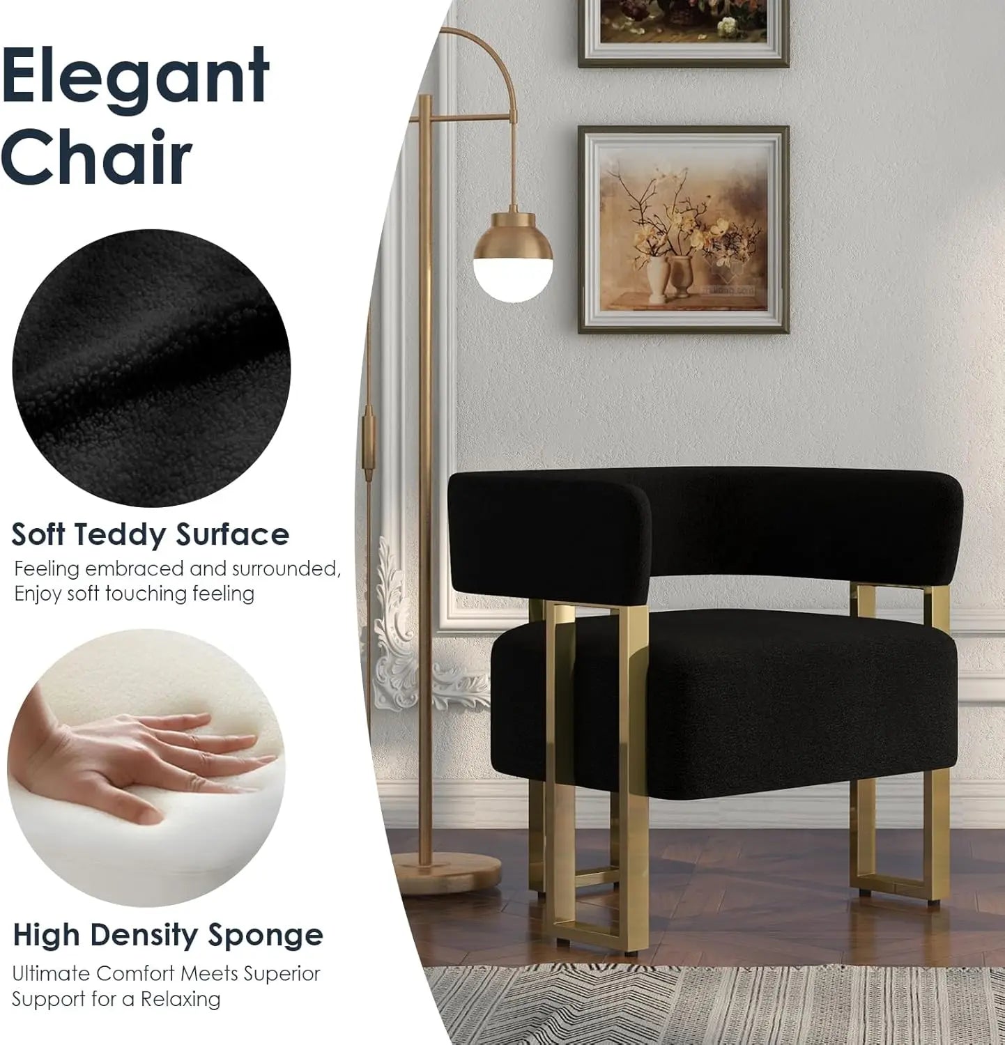 Mid Century Sherpa Boucle Accent Chair Modern Upholstered Armchair