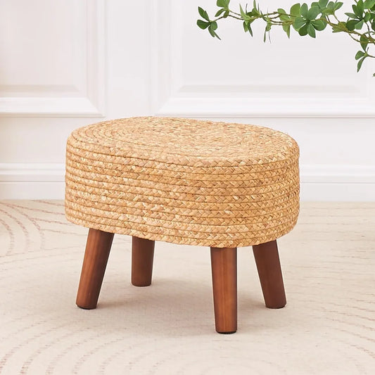 Round Seagrass Ottoman Eco-Friendly Footstool Hand Woven Pouf