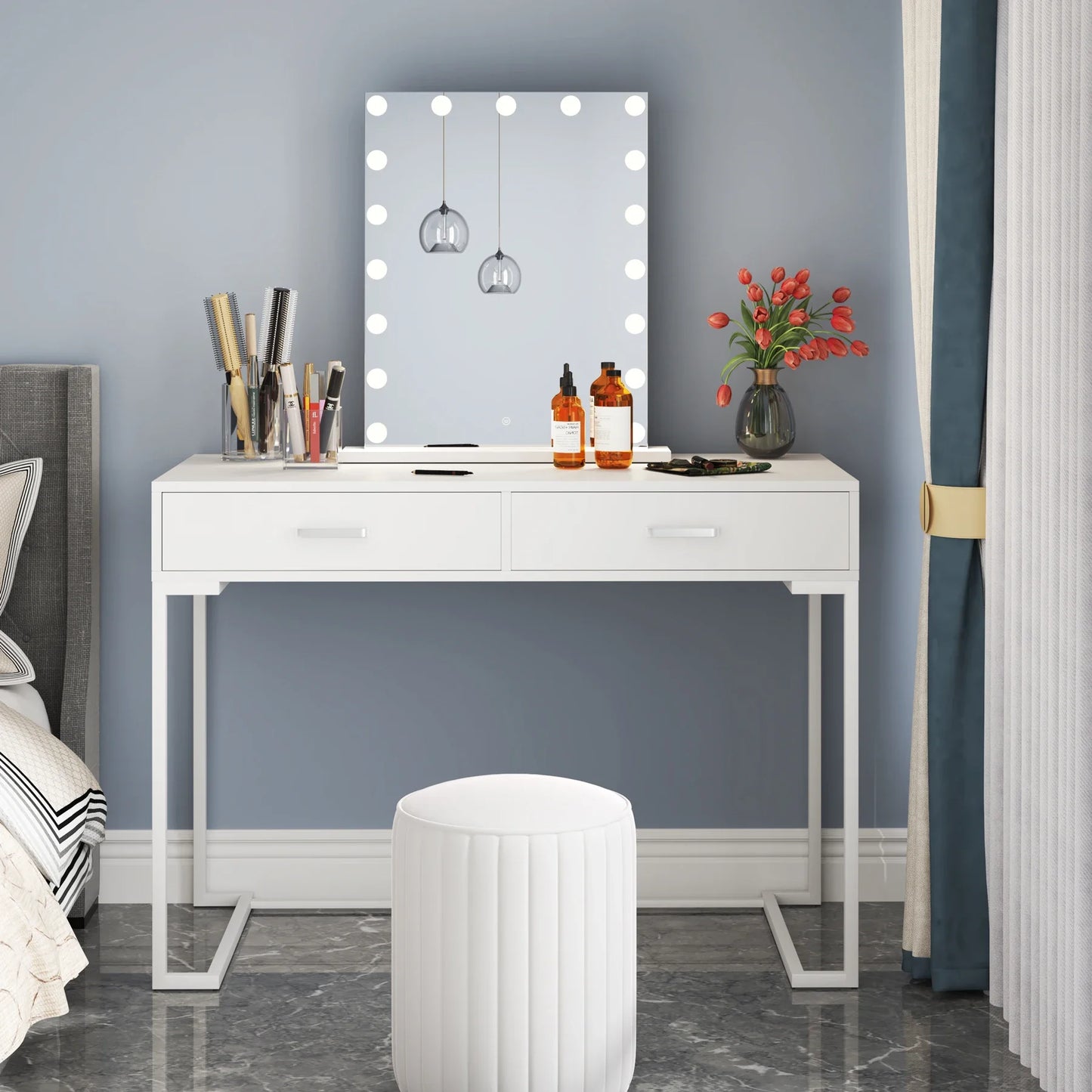 Ljustra Small Makeup Vanity Desk with 2 Drawers Modern Style for Women