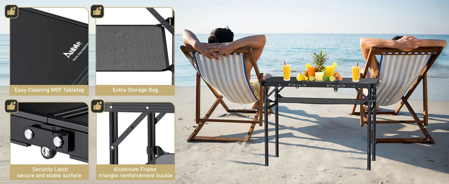 Folding Camping Table Portable Aluminum Adjustable Height Outdoor BBQ