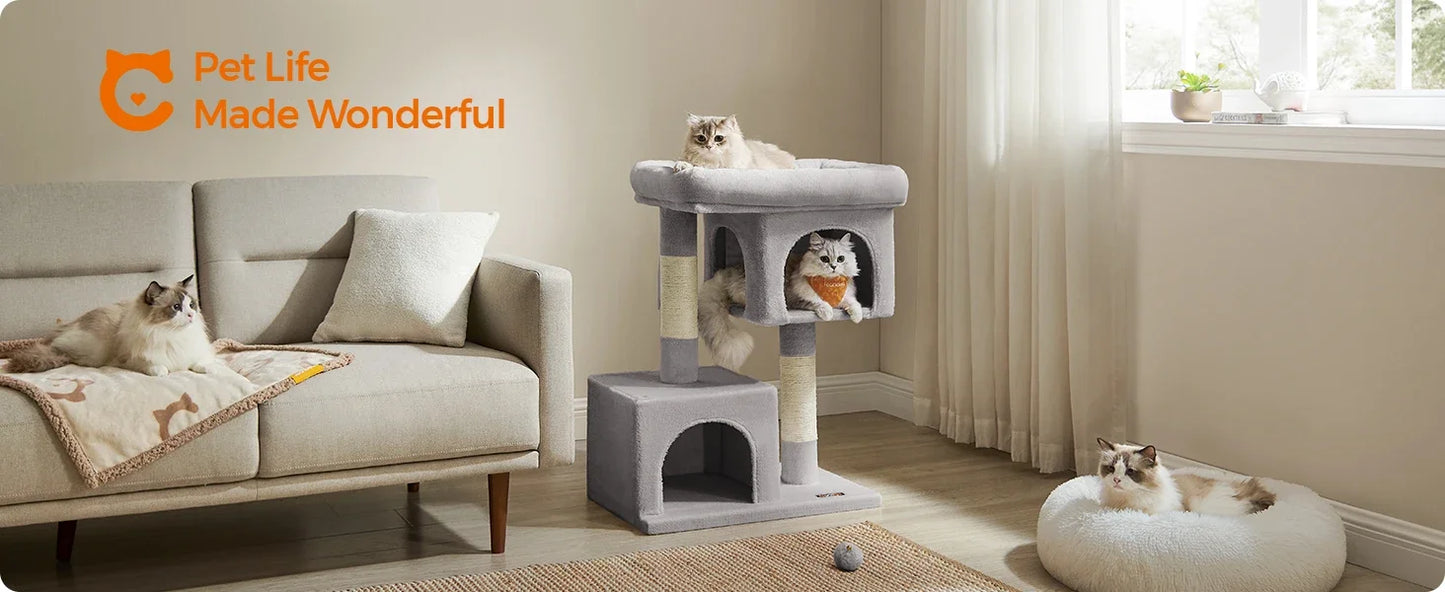 Cat Tree Tower for Large Cats 33.1 Inch with Caves and Scratching Post