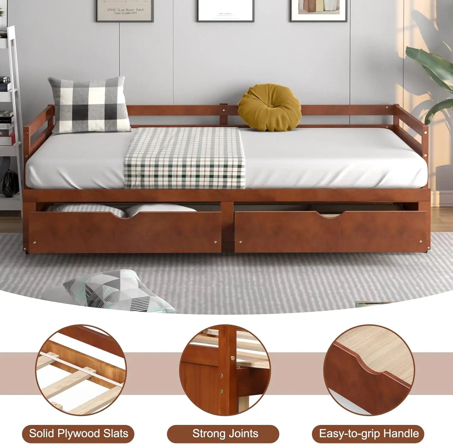 Twin to King Daybed with Trundle and Storage Drawers Modern Sofa Bed