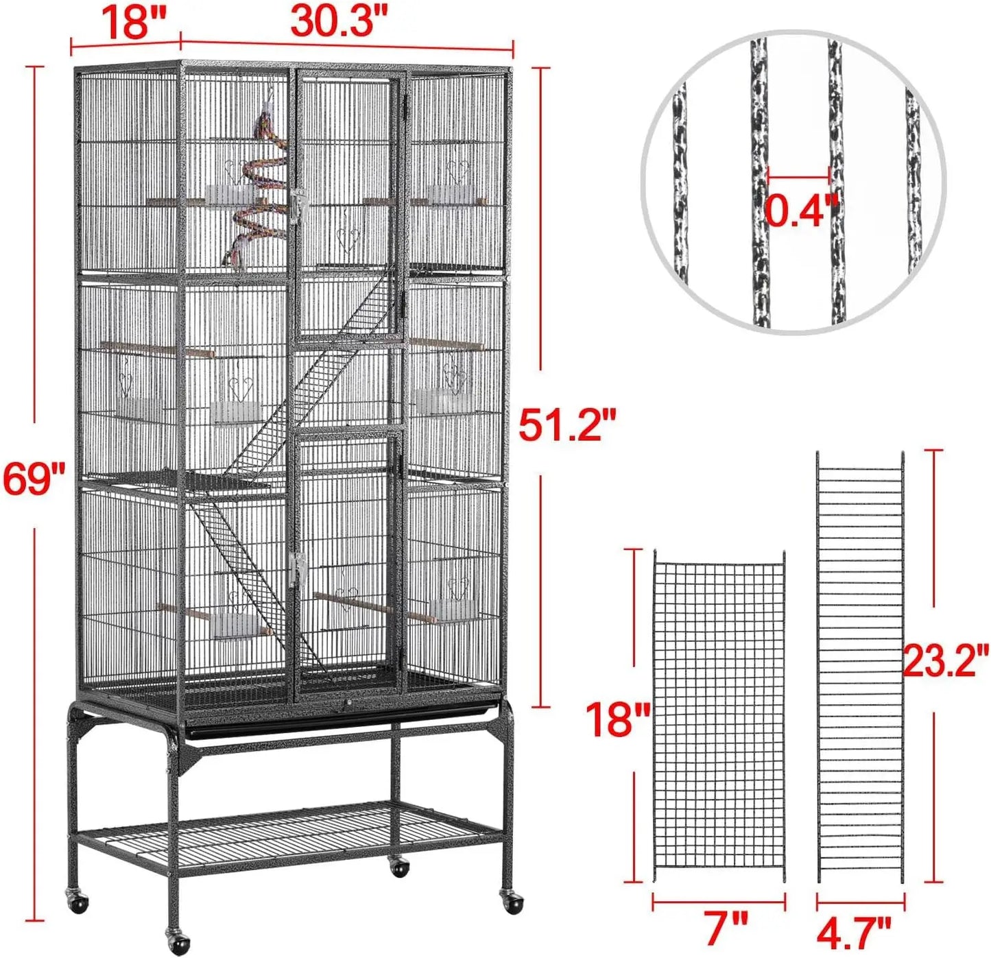 69-Inch Extra Large Bird Cage for Mid-Sized Parrots Cockatiels Conures