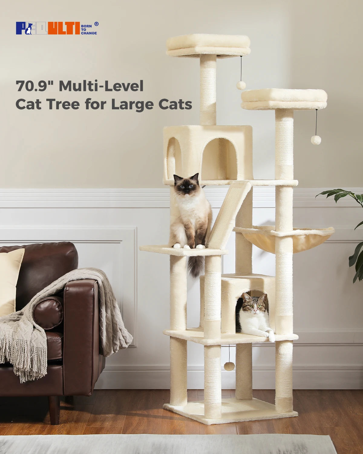 Multi-Level Cat Tree Indoor Tower with Scratching Posts Hammock Condo