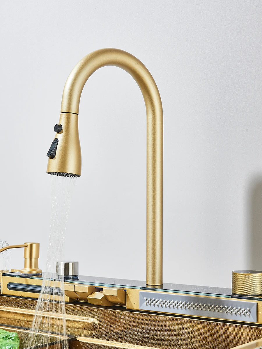 Large Stainless Steel Kitchen Sink 75x45cm with Faucet Digital Display