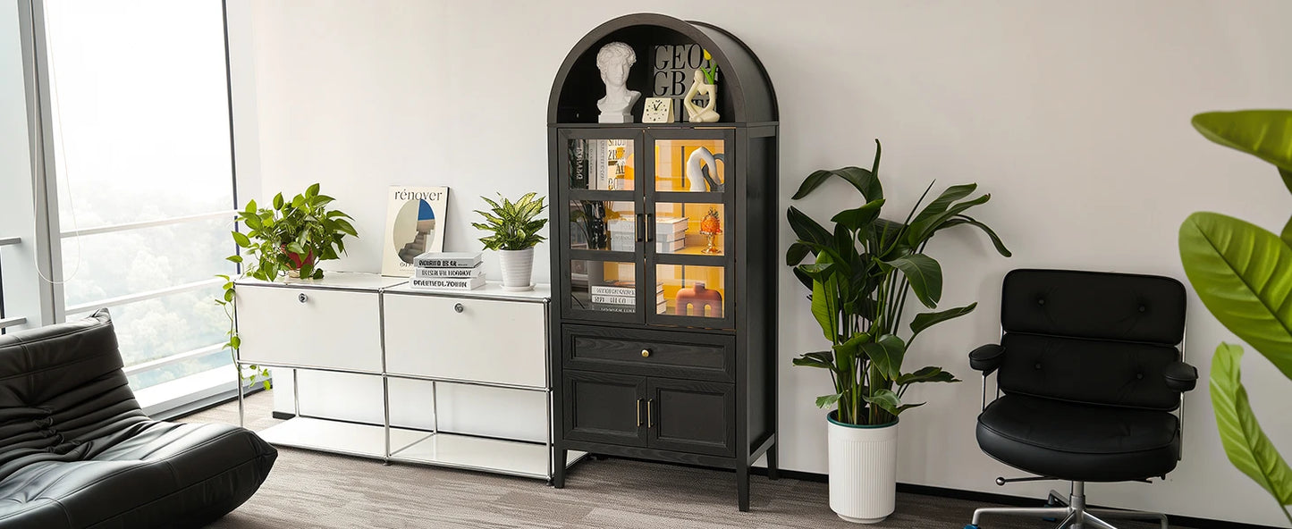 Modern Arched Cabinet with Glass Doors Auto Sensor LED Lights