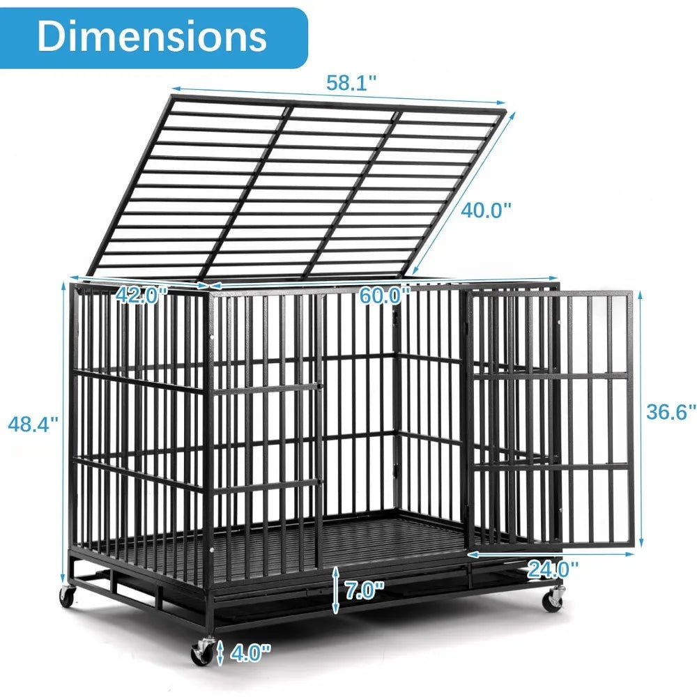 Heavy Duty 60 Inch Dog Crate Folding Kennel Escape Proof Large Cage