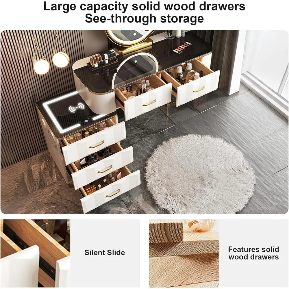 Modern Makeup Vanity Dressing Table with Side Cabinet and Chair