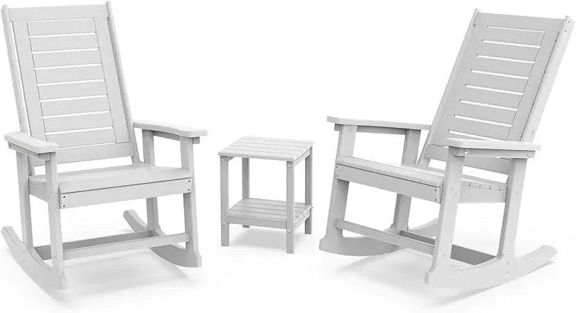 Outdoor Rocking Chair Set 3-Piece with 2 Chairs and Side Table Black