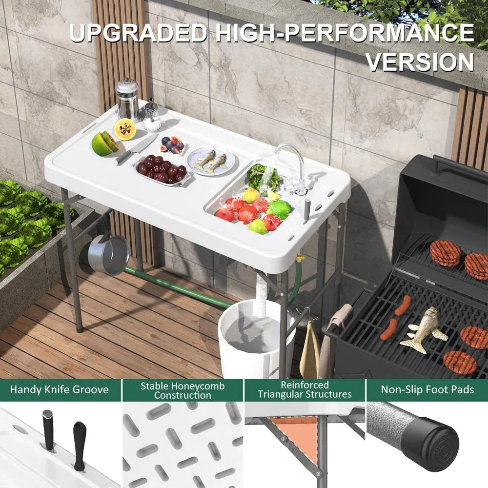 42.5" Fish Cleaning Table Sink Folding Camping Station Outdoor Use