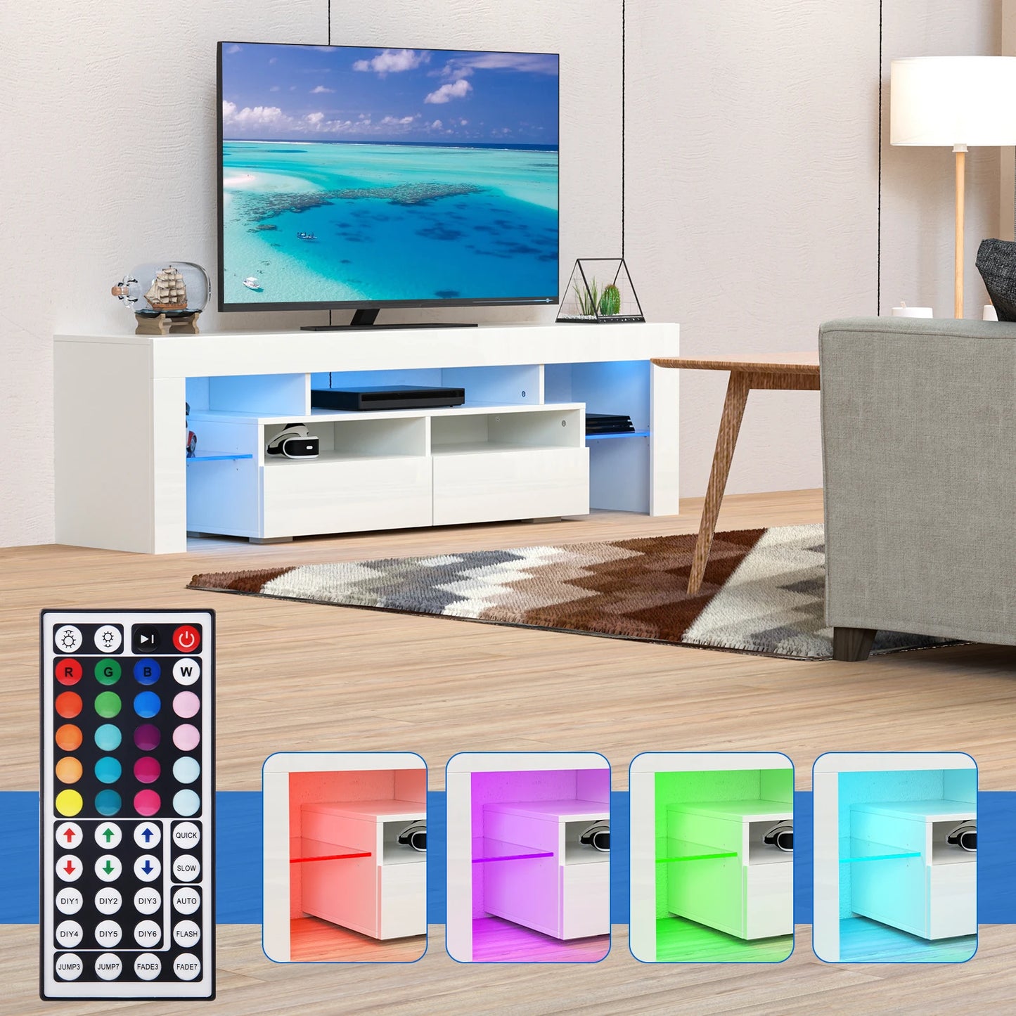 71 Inch LED TV Stand Modern Entertainment Center with RGB Light Storage