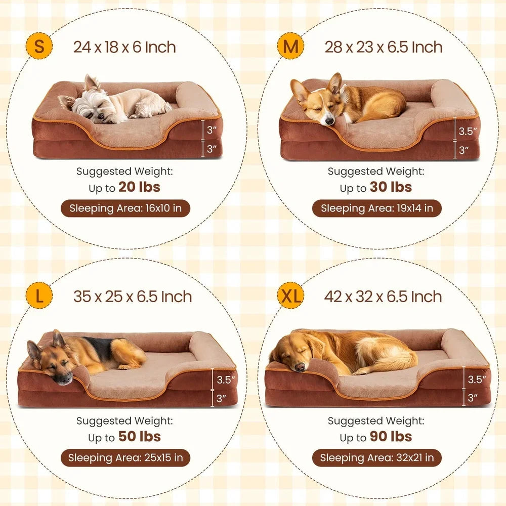 Memory Foam Dog Bed Waterproof Bolstered Sofa Orthopedic Support for Dogs