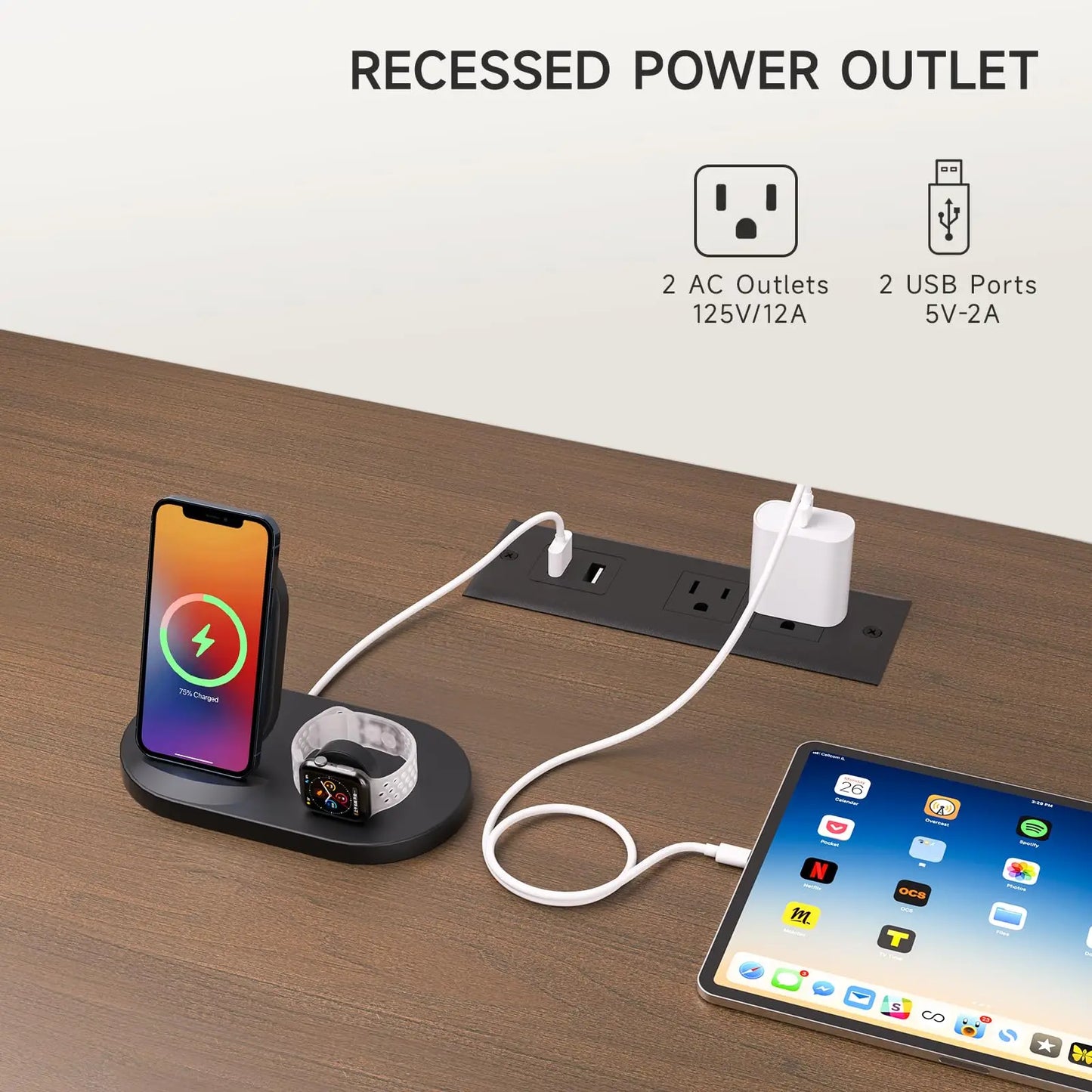 TV Stand with Power Outlet for TVs up to 70 Inch Adjustable Shelves