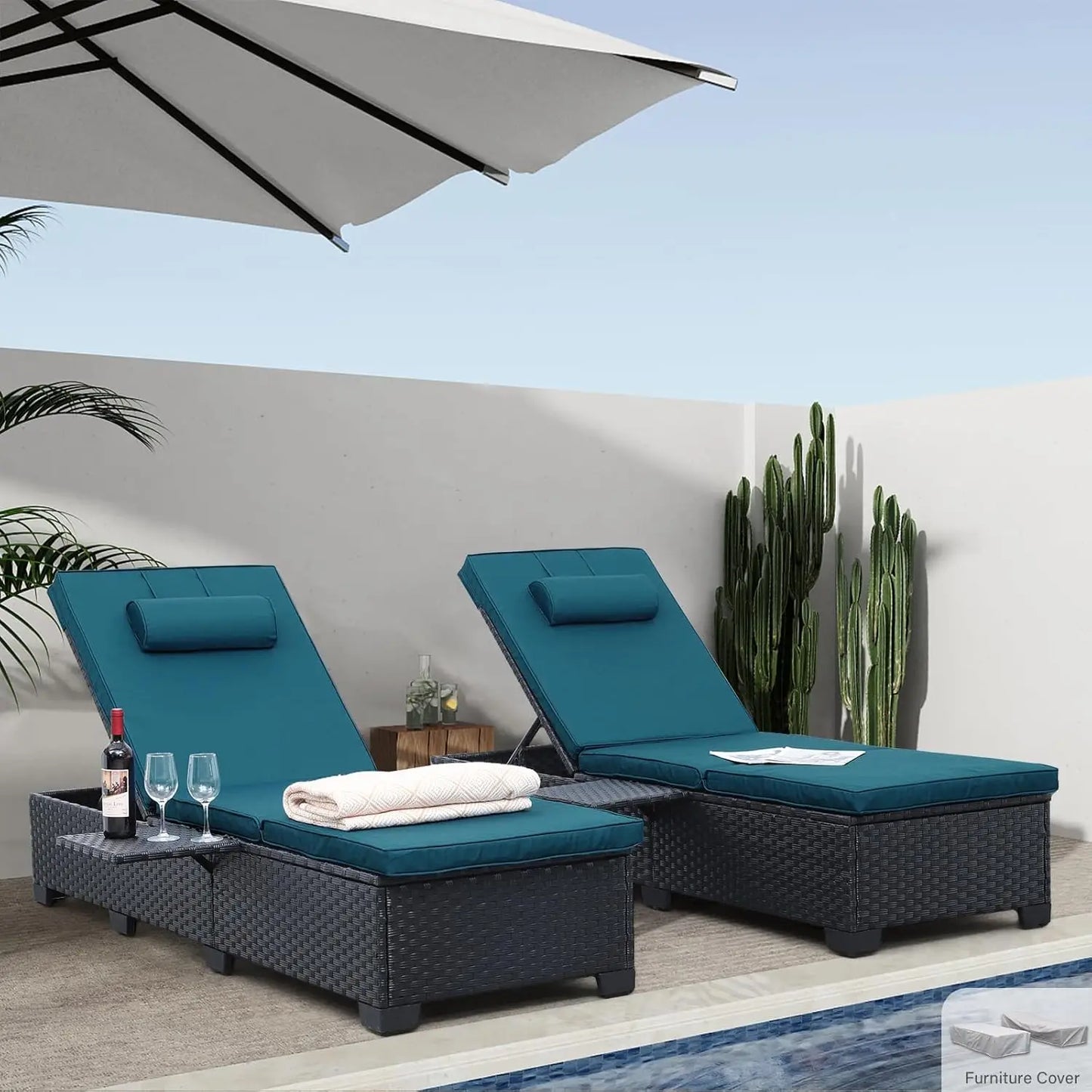 Outdoor Chaise Lounge Chairs Set of 2 Wicker Recliner Patio Furniture