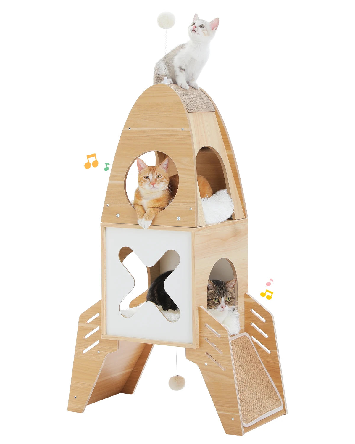 Modern Cat Tree Rocket Shape Wooden Indoor Cat Tower with Playhouse