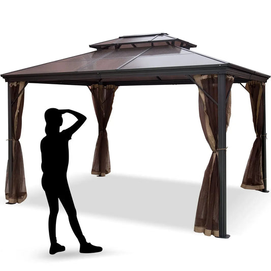 Hardtop Gazebo 10x10 Aluminum Double Tier Roof for Patio Backyard