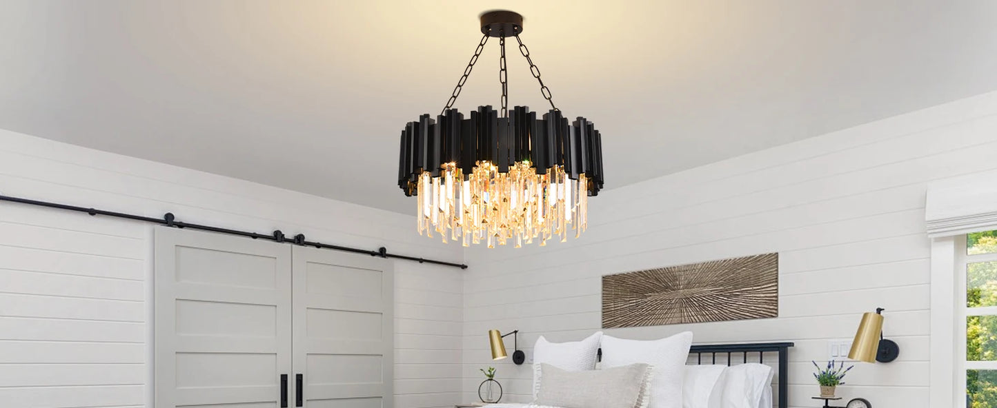 Black Crystal Chandelier Modern 9-Light Fixture for Living Room Entryway