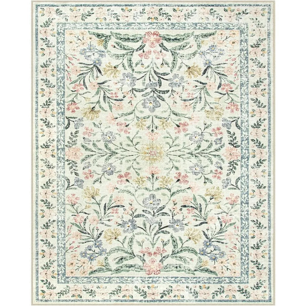 Boho Area Rug 8x10 Living Room Soft Non Slip Distressed Floral Carpet