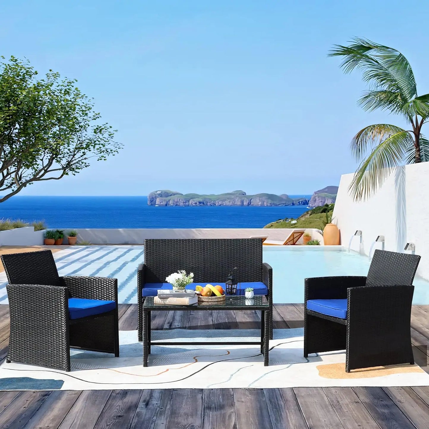 Ljustra 4 Piece Patio Conversation Set Outdoor Furniture Rattan Sofa