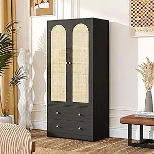 Modern 63" Wardrobe Closet with Mirror 4 Doors Armoire Cabinet Storage
