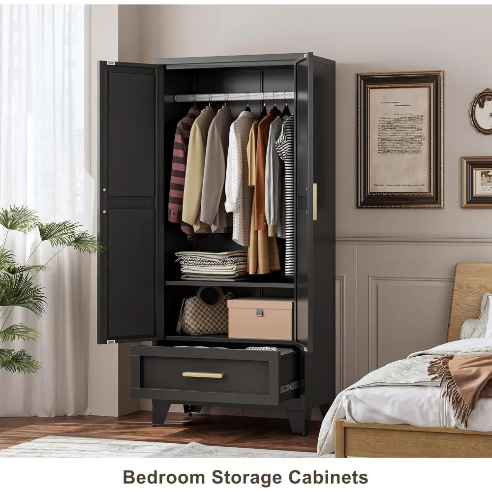 Ljustra Large Capacity Metal Wardrobe Storage Cabinet 71 Inch with Drawer