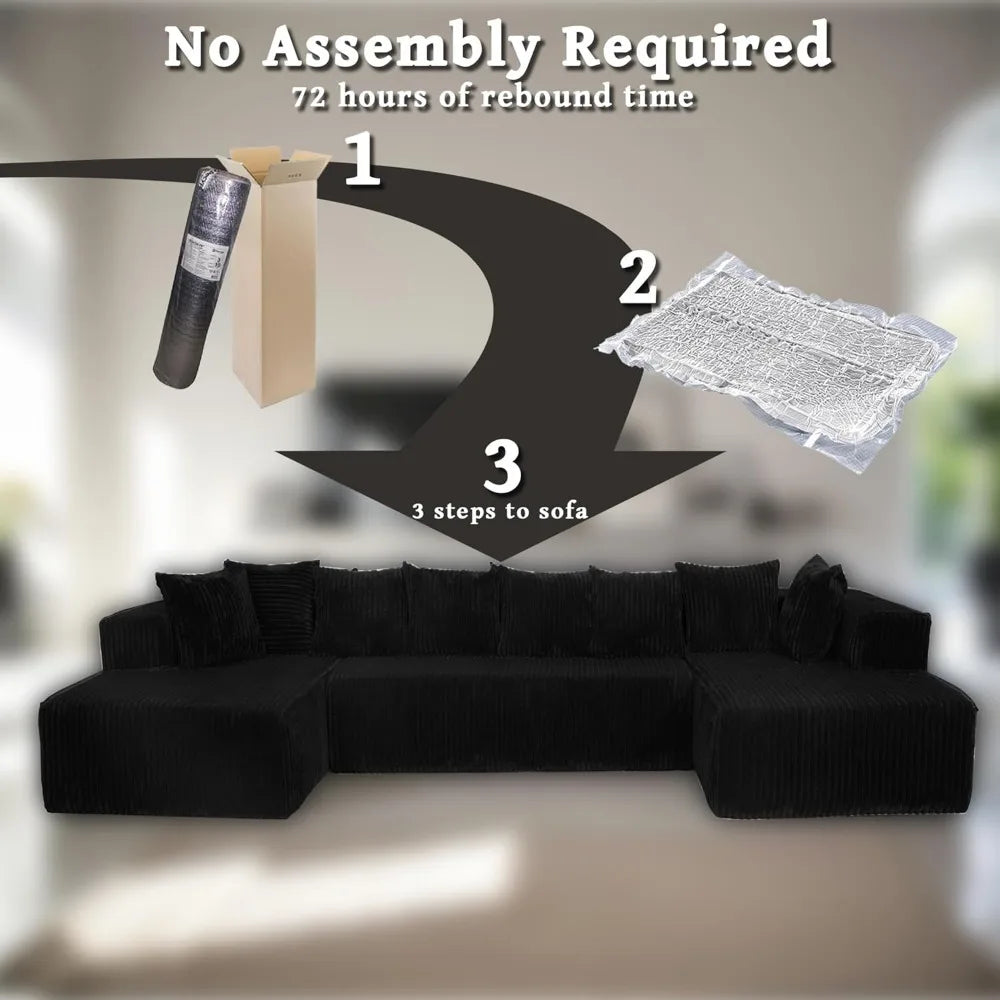 130 Inch Cloud Sectional Sofa Bed U Shaped Deep Seat Modular Couch