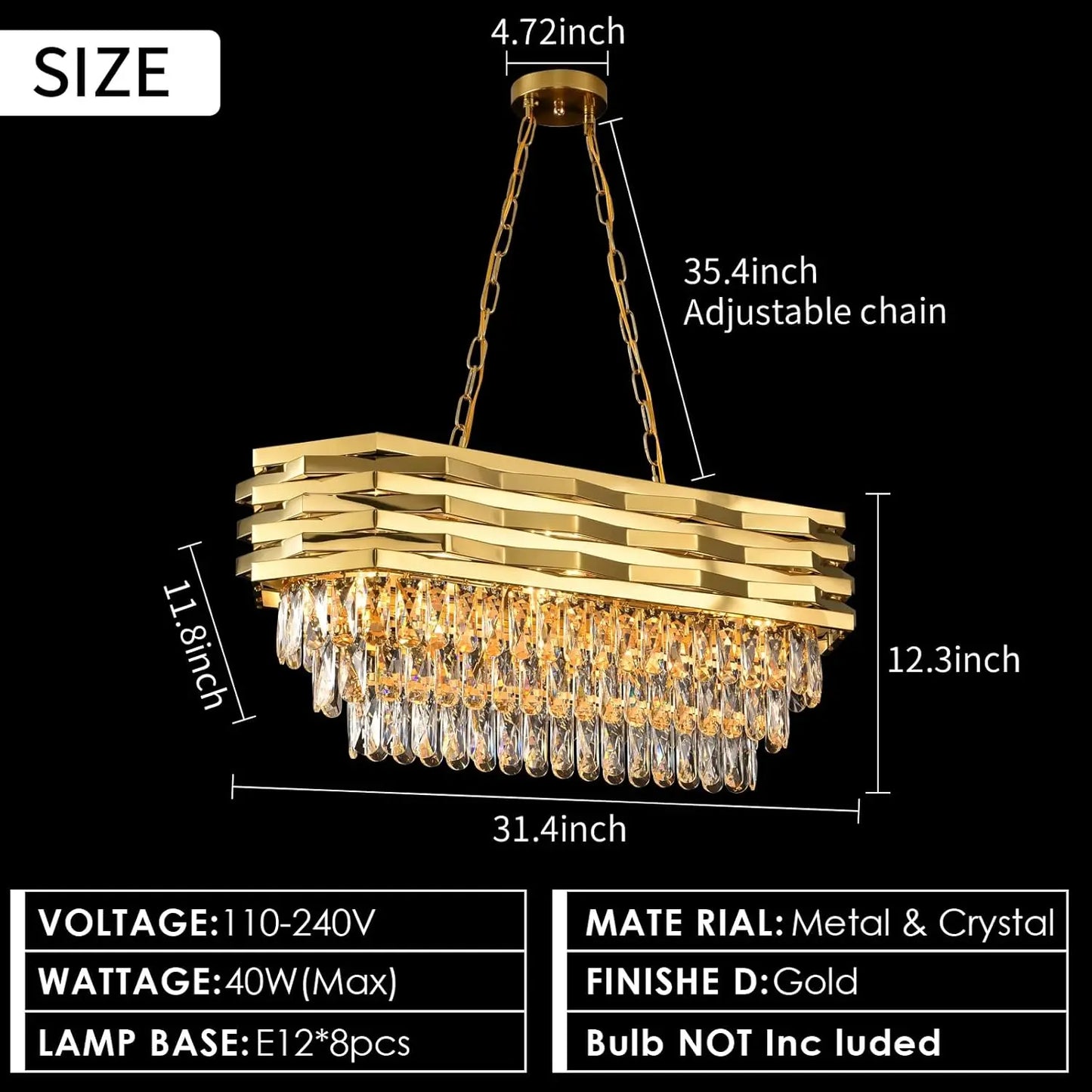 Gold Modern Crystal 8-Light Chandelier for Dining Room Living Room