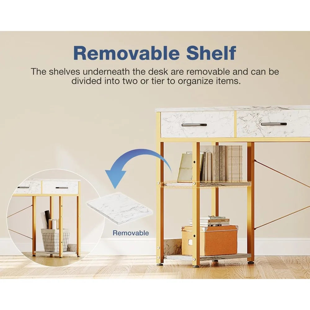 Small Office Desk with Fabric Drawers Modern Writing Table 48 Inch