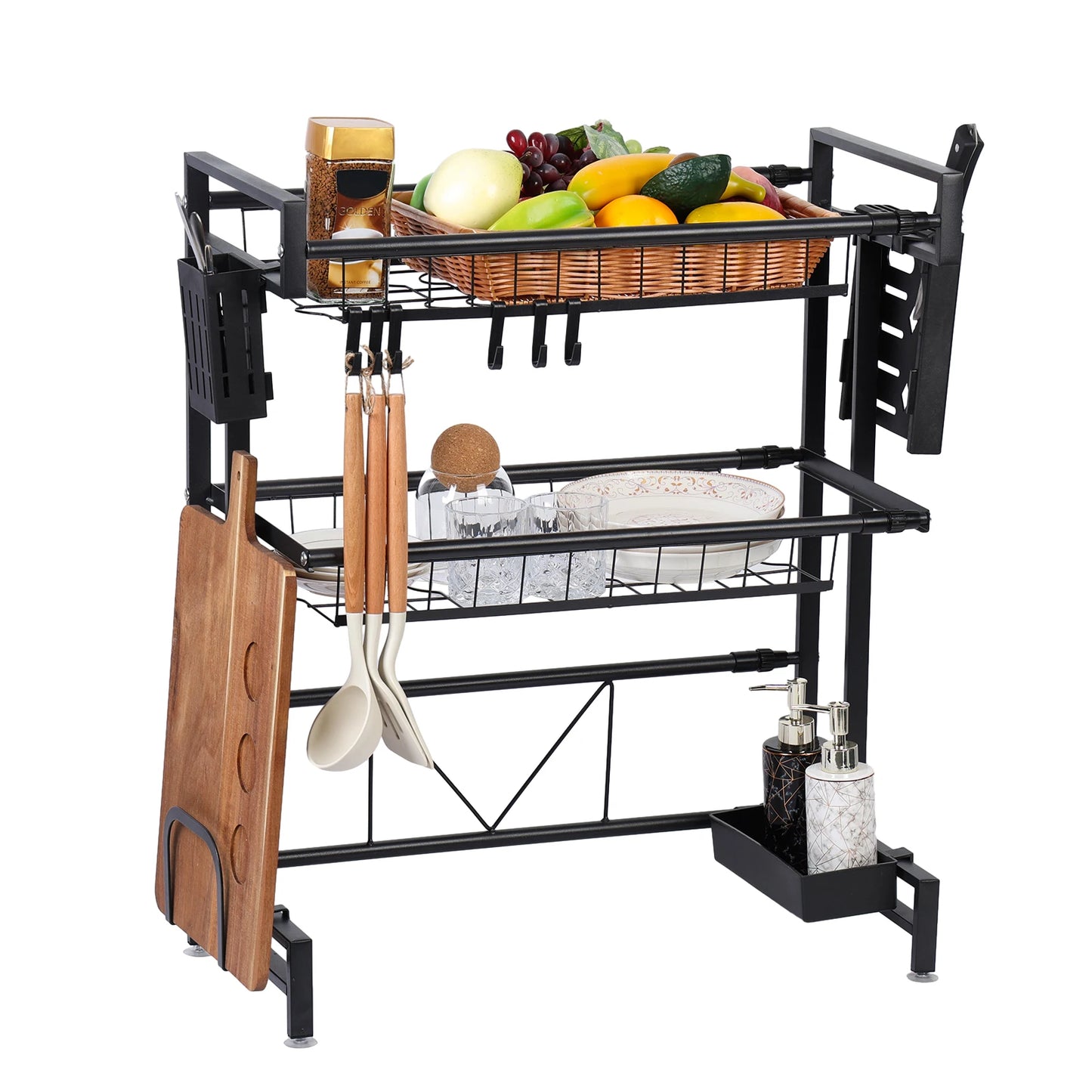 2 Tier Kitchen Storage Shelf Over Sink Adjustable Dish Drying Rack