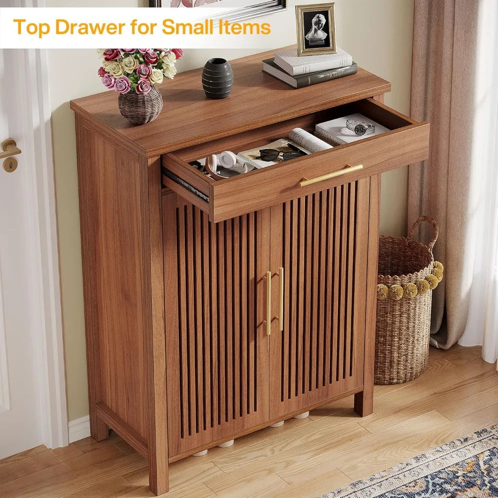 Shoe Cabinet 5-Tier Storage Organizer Louvered Doors Freestanding Rack